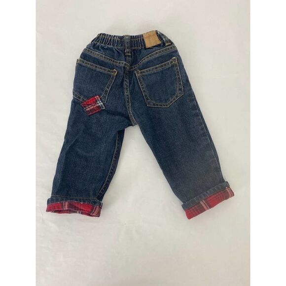 OshKosh Red Green Flannel Patch Jeans Christmas Winter Fall - Size 12 Months - Picture 5 of 8